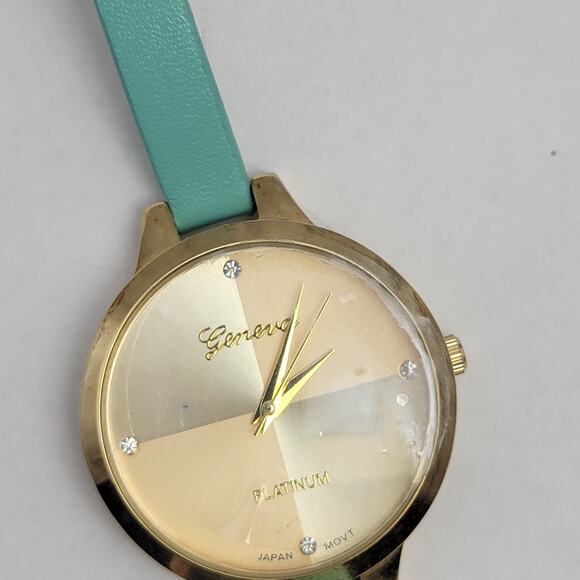 Vintage Watches Geneva Gold Quartz Watch with Mint Strap & Crystal Markers - Picture 4 of 10